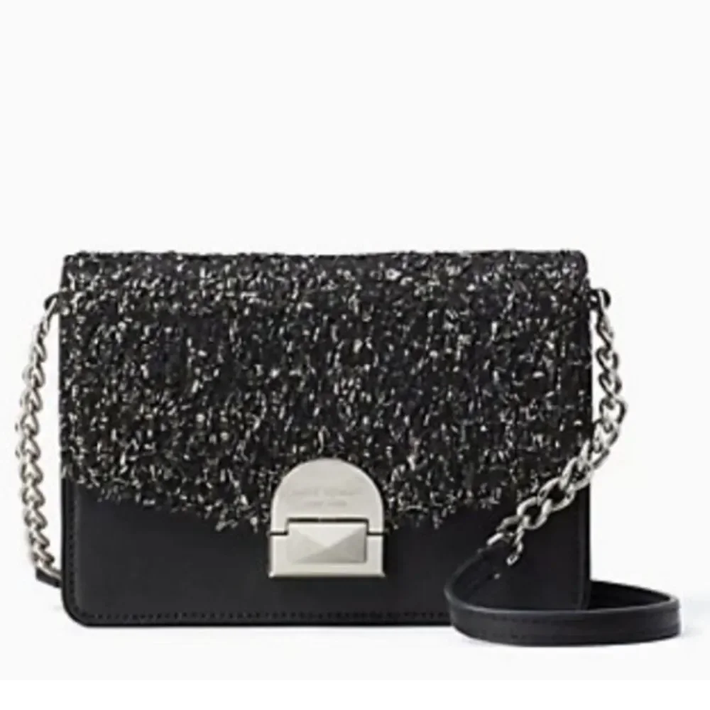 Kate Spade Neve Tinsel Convertible Crossbody Bag Black and Silver Women's Bag